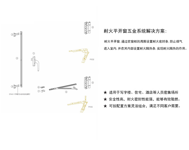 耐火平開窗五金解決方案